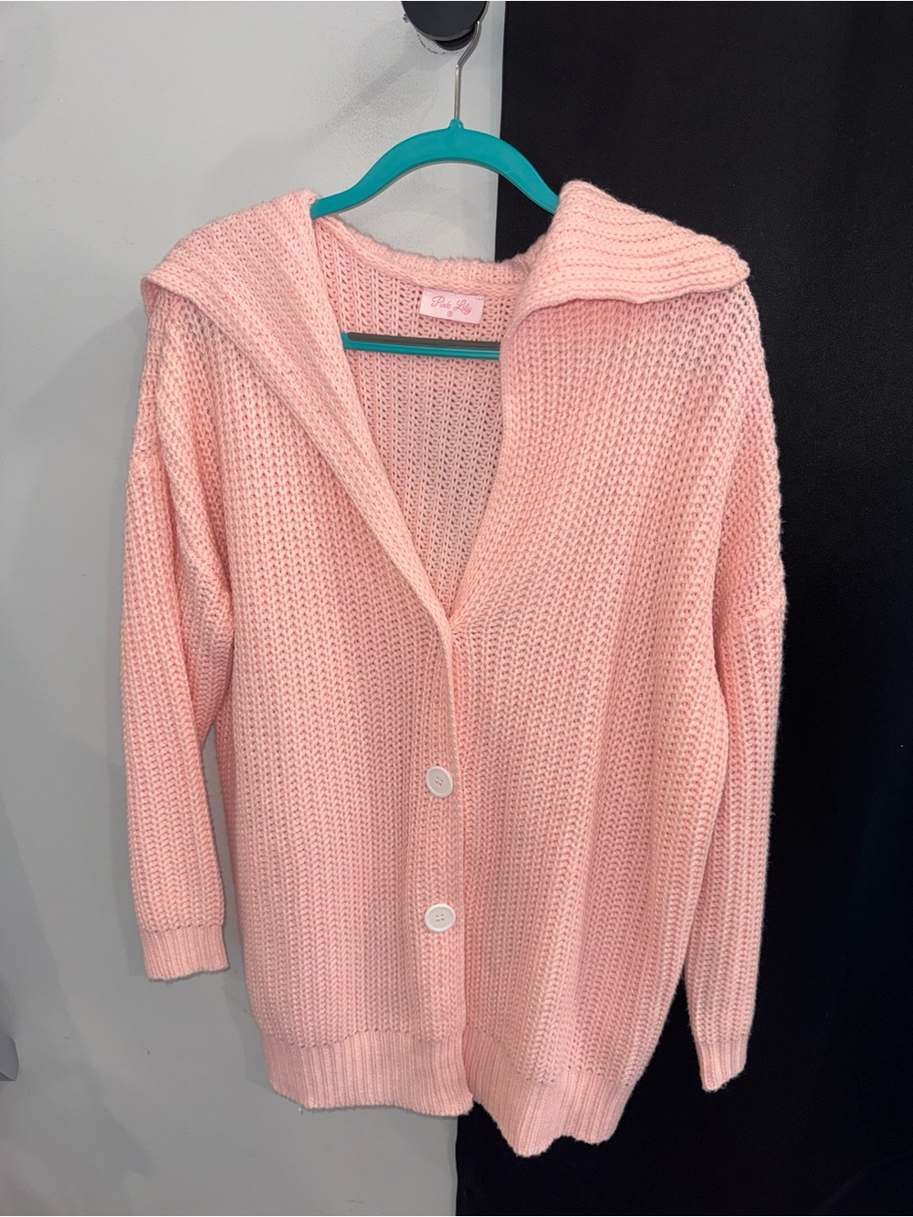 Pink Lily Pink Knit Button-Front Sweater Cardigan